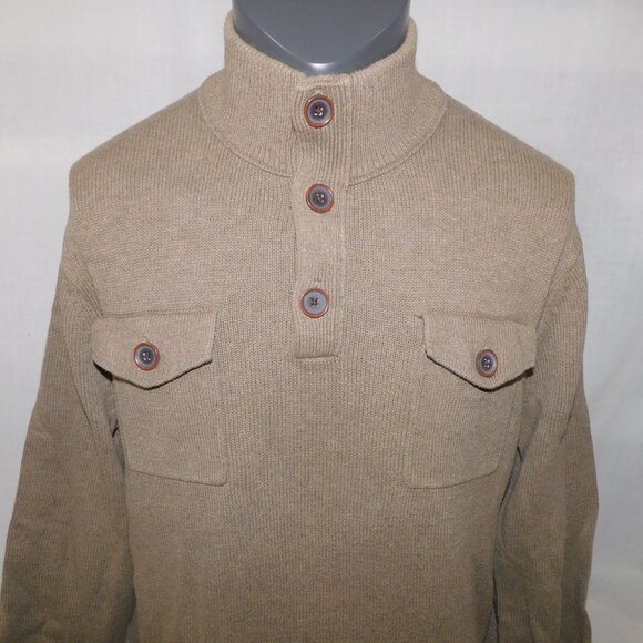 Banana Republic Mens L Tan Light Brown Button Turtle neck Military Style Sweater - Picture 2 of 12